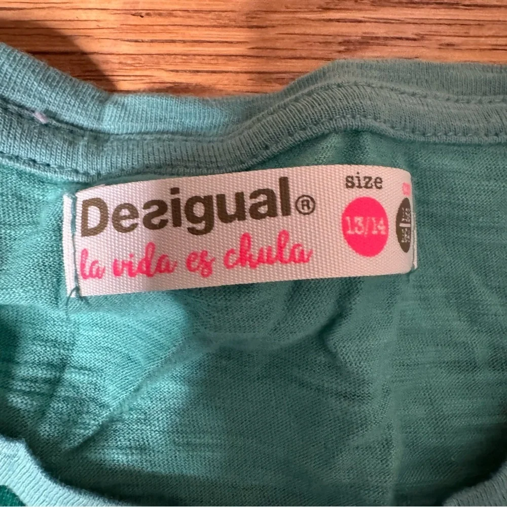 Desigual Girls Kids Dress Teal Green Striped Tulle Skirt Sparkles Long Sleeve